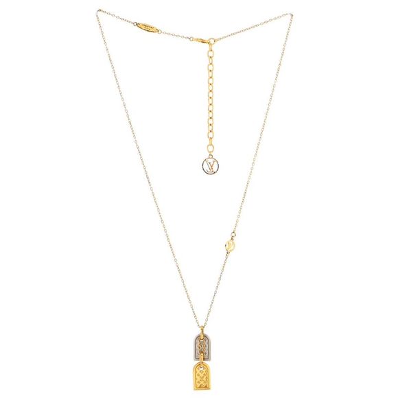 Louis Vuitton Nanogram Name Tag Pendant Necklace Metal Gold - Picture 2 of 3